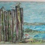 25. Франция. Город Сен-Мало. Старые сваи. 2013, карт., акварель,  33х50 